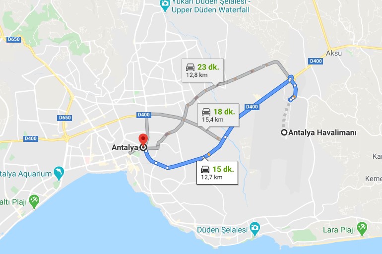 Antalyan keskustasta lentokentälle on vain 12 km.